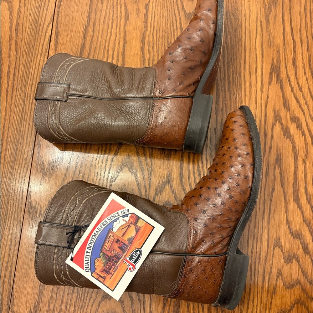 Vintage Justin Men's Brown Ostrich Leather Western Boots - Picture 8 of 11